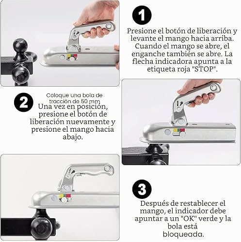 Acoplamiento de bola para remolque LOEPENLE, 50 mm, 800 kg, universal para coche, camión y autobús - 4