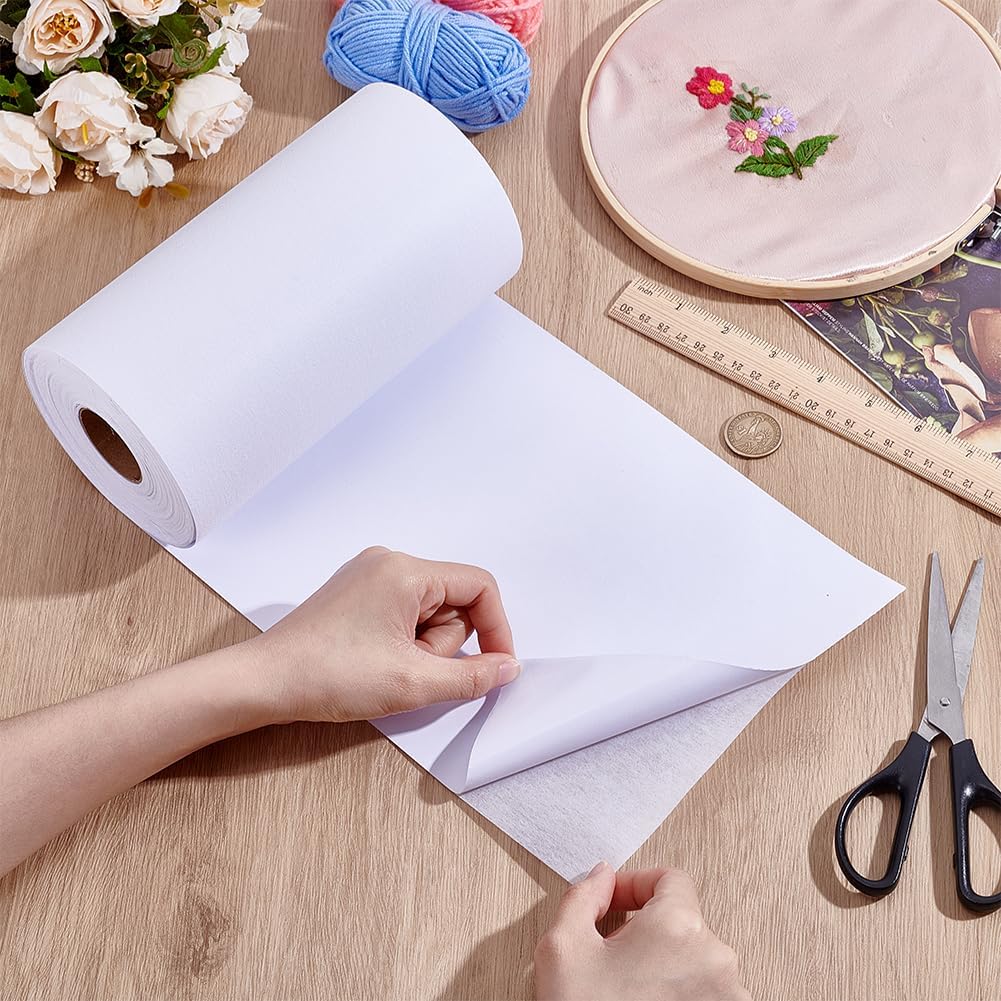 BENECREAT 25 Yards Self Adhesive Tear Away Embroidery Stabilizer, 7.87 Inch Width Easy to Tear Embroidery Backing Stabilizer for DIY Projects