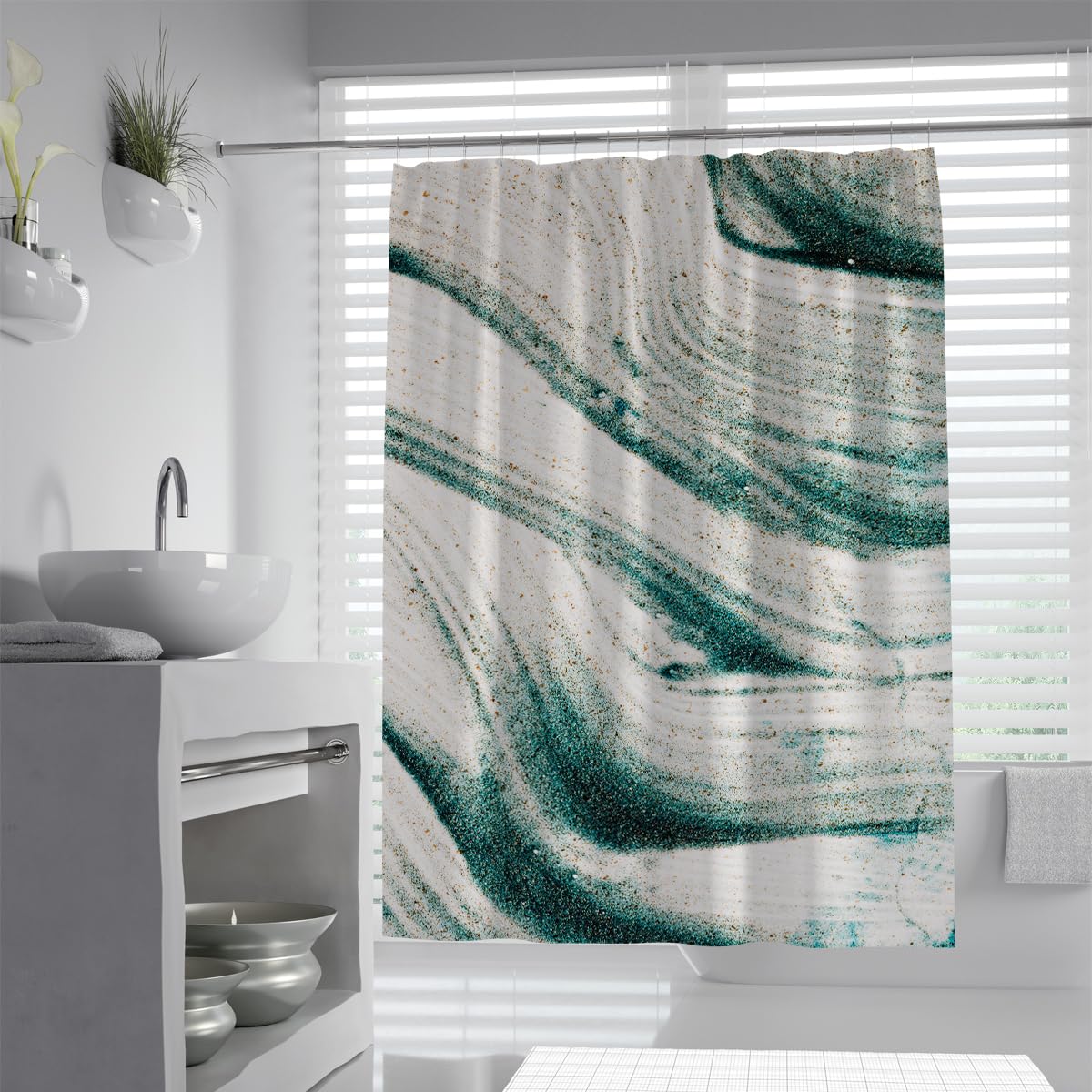 UIRINGART Bathroom Curtain W200xL220cm Luxury Emerald Green White Marble Abstract Liquid Fluid Design Gold Lines Textured Pattern Waterproof Fabric Mildew Resistant Washable Shower Curtains