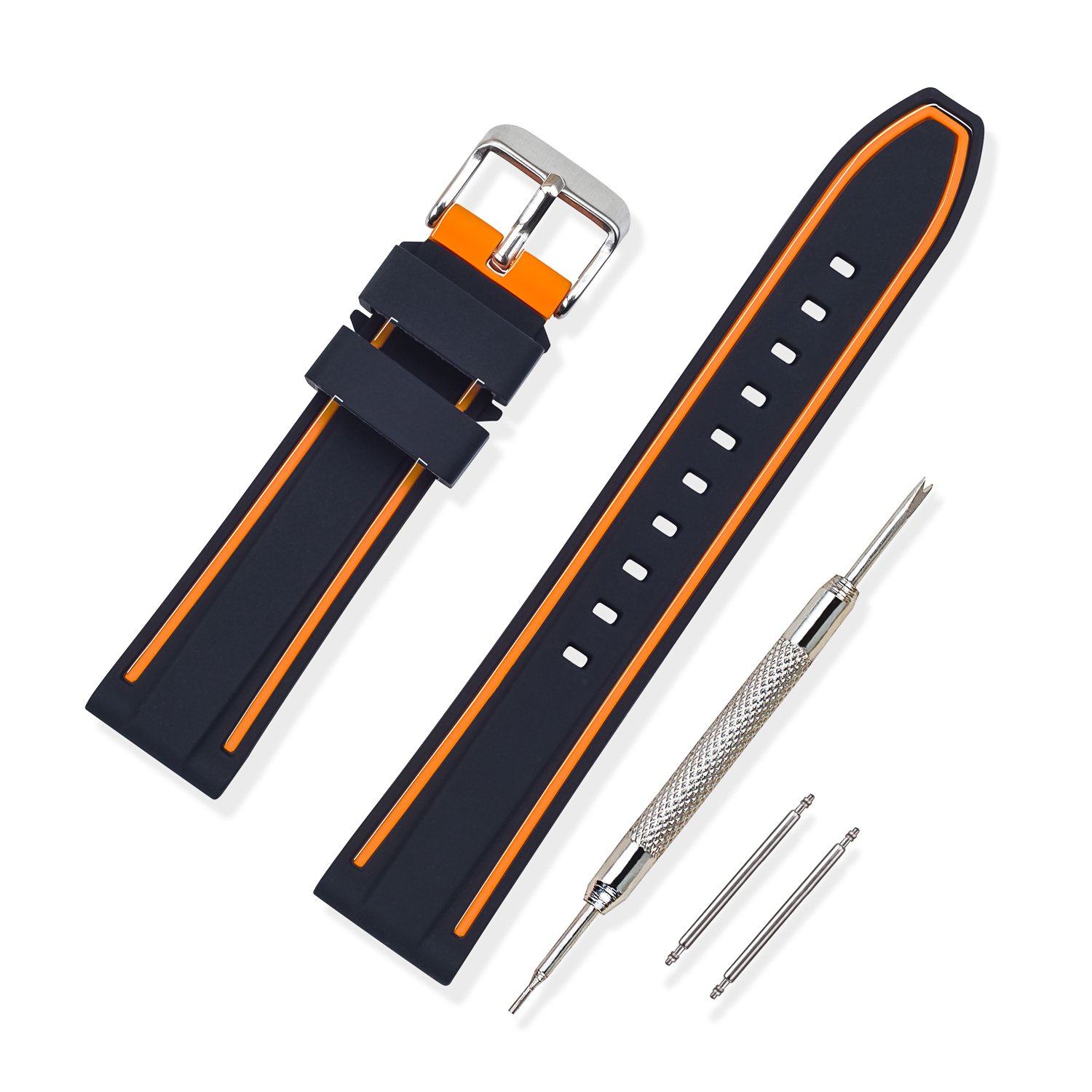 VINBANDWatch Strap Replacement Rubber Watch Band Double Layer Bicolor - 20mm, 22mm, 24mm,26mm Silicon Watch Bracelet with Brushed Stainless Steel Buckle