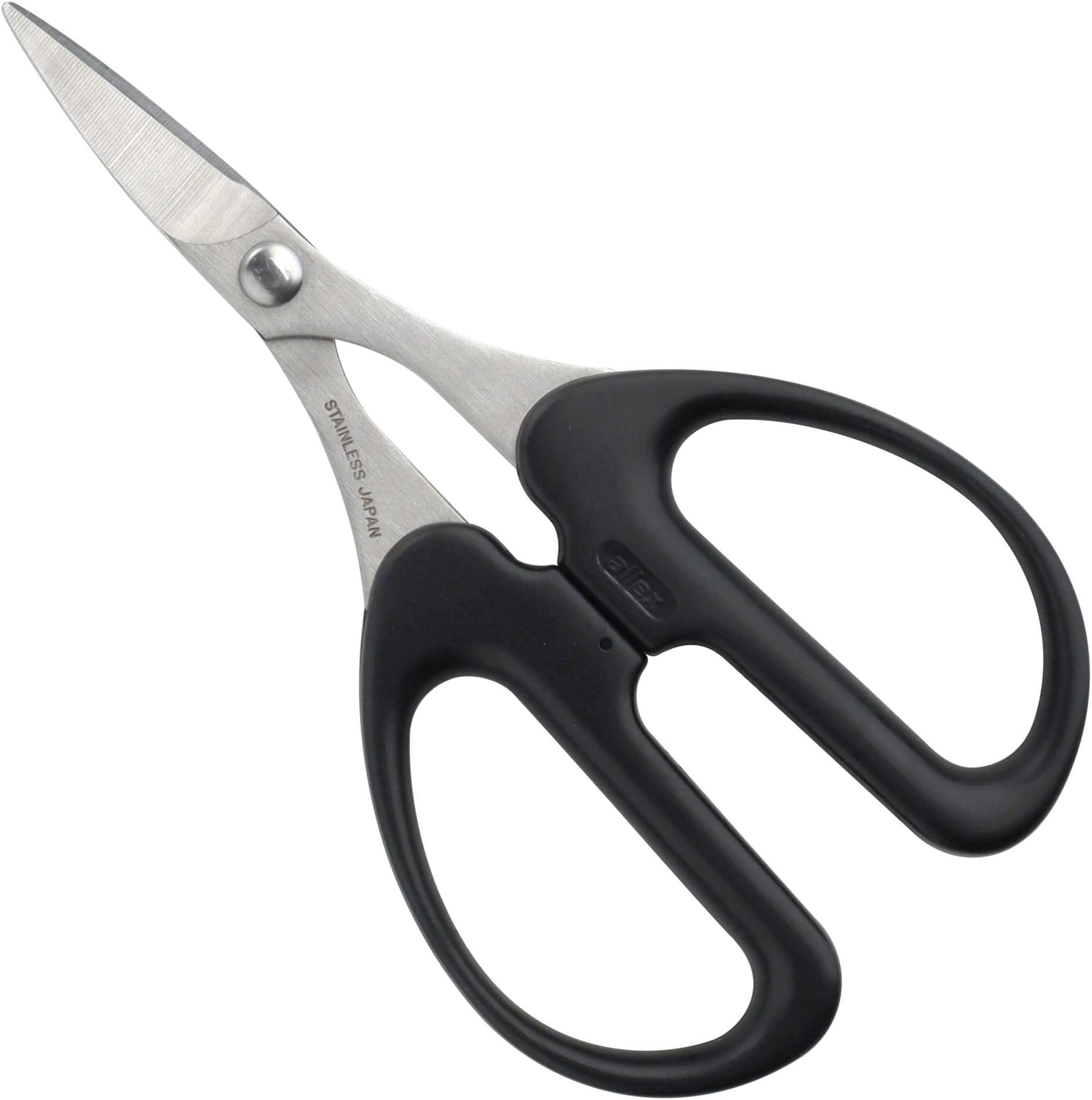 Heavy Duty Sharp Japanese Stainless Steel 1" Scissors - Small Rubber Cutting Scissors for Sheet, Stamp, Craft, Curved Blade Tips - Made in Japan, Black