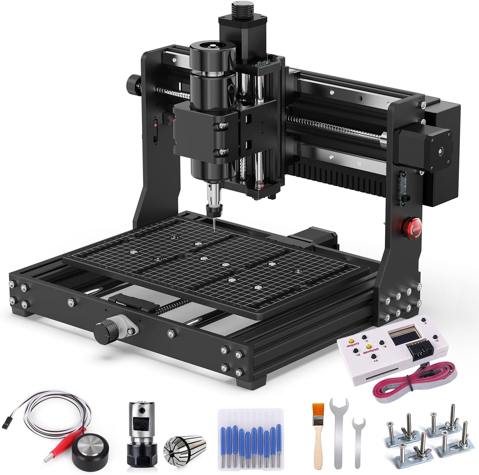 500W CNC Router Machine, MYSWEETY 3020 PLUS CNC Wood Router 3 Axis Desktop CNC Machine for Metal Wood Acrylic MDF with Limit Switches, Emergency-Stop, Working Area 300*200*73 mm(11.81*7.87*2.87 inch)