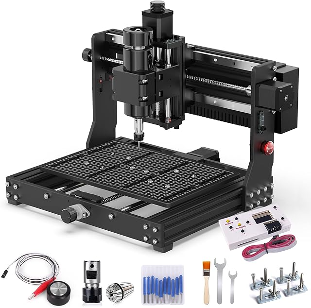 500W CNC Router Machine, MYSWEETY 3020 PLUS CNC Wood Router 3 Axis Desktop CNC Machine for Metal Wood Acrylic MDF with Limit Switches, Emergency-Stop, Working Area 300*200*73 mm(11.81*7.87*2.87 inch)