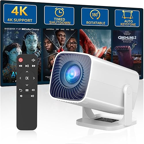 Mini Projector, Portable Outdoor Projector 4K Supported, Short Throw Movie Projector Compatible with Smartphone, TV Stick, Laptop, Game Consoles