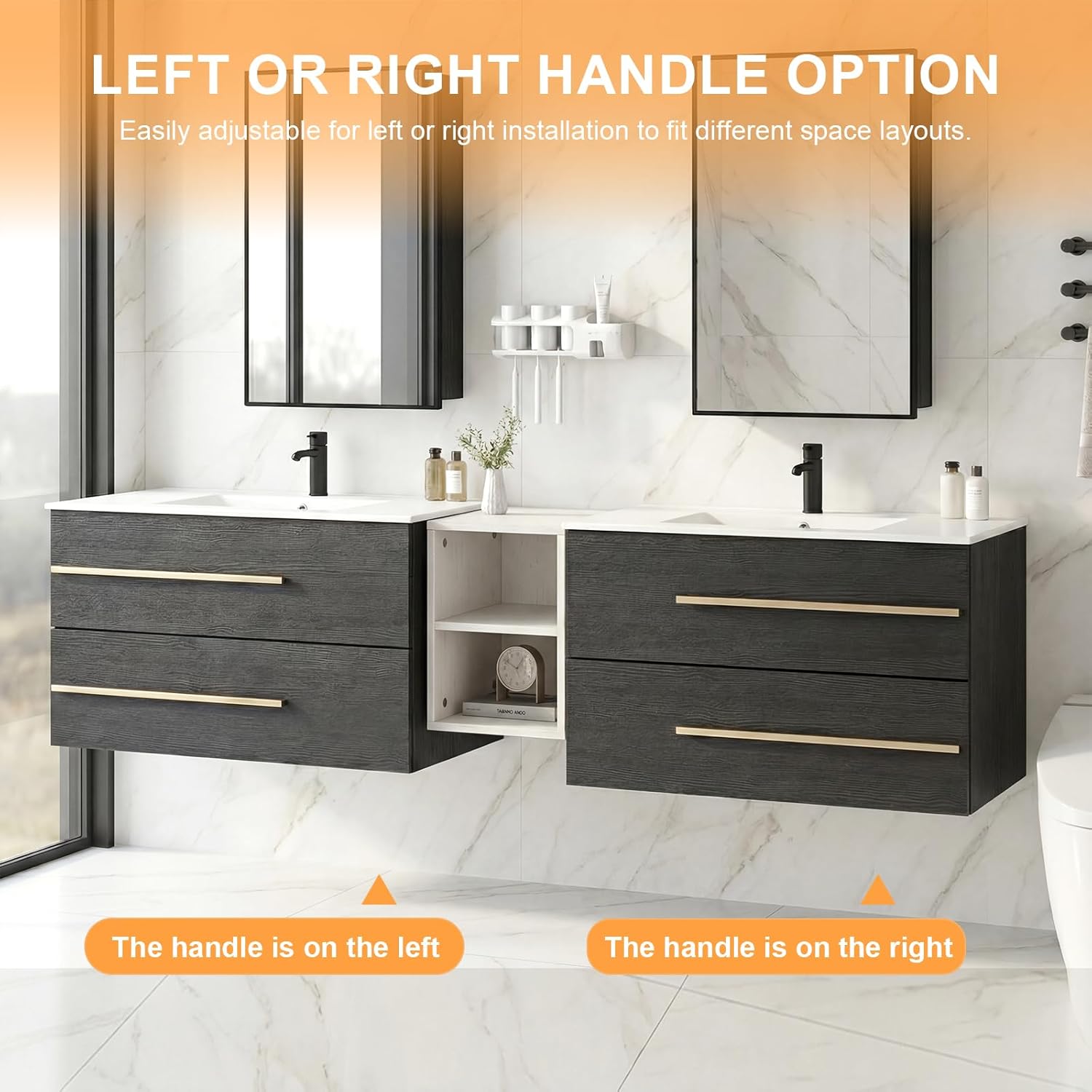 36 Inch Floating Bathroom Vanity with Sink, Wall Mounted Floating Cabinet with 2 Large Storage Drawers & Black Metal Handle, Modern Bathroom Sink Cabinet with Ceramic Basin Combo, Black