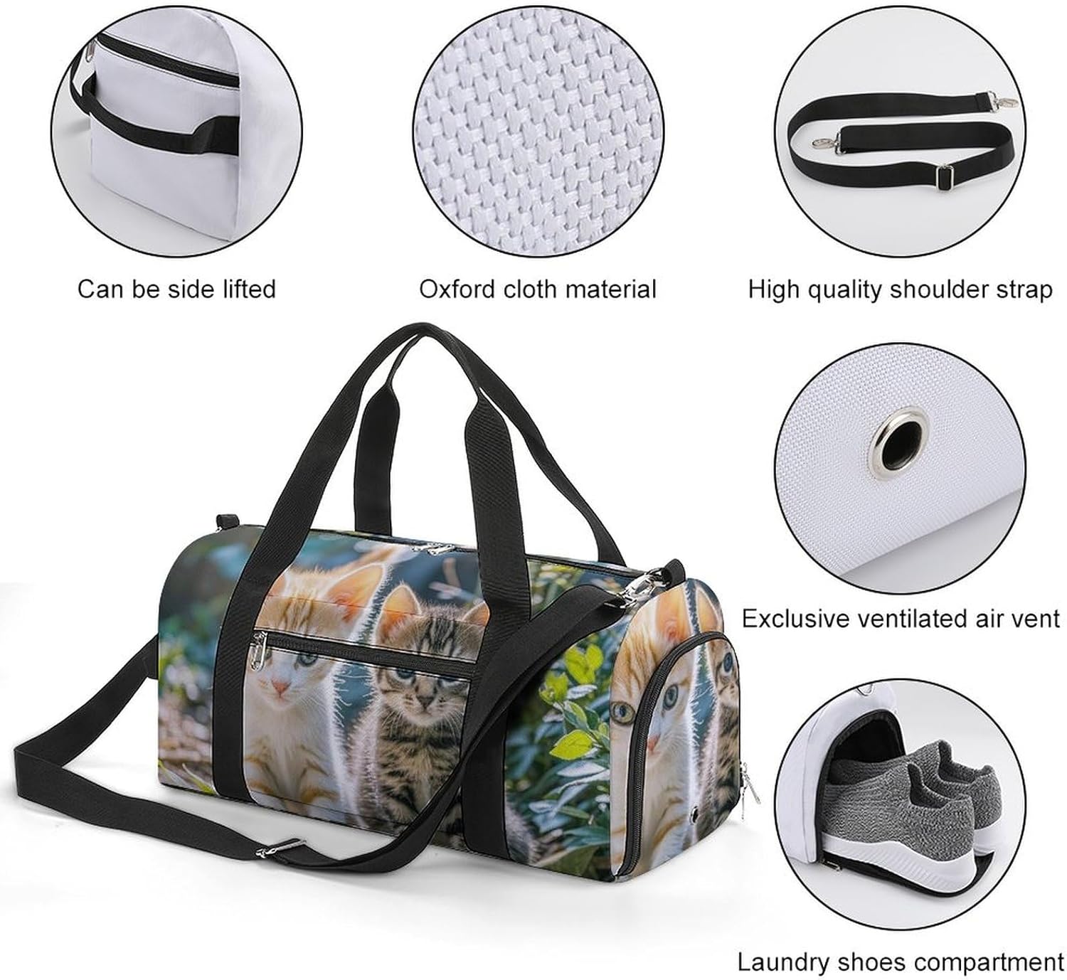 Gym Bag for Men Travel Duffle Bag Two Little Cats Tote Bag Weekender Duffel Bag Weekender Bag for Sports
