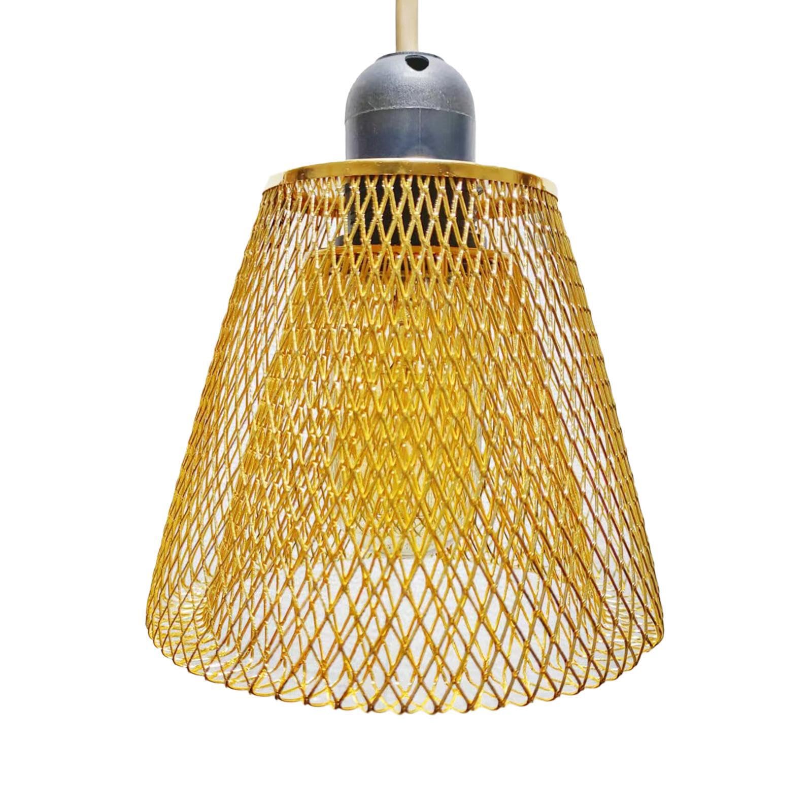 Quxvuis Gold Trapezoid Unique Basket Chandelier Shade Cover Elegant Woven Lampshade Handcrafted Light Fixture Dining Areas Every Detail Of Imitation Rope Pendant Lights Is,