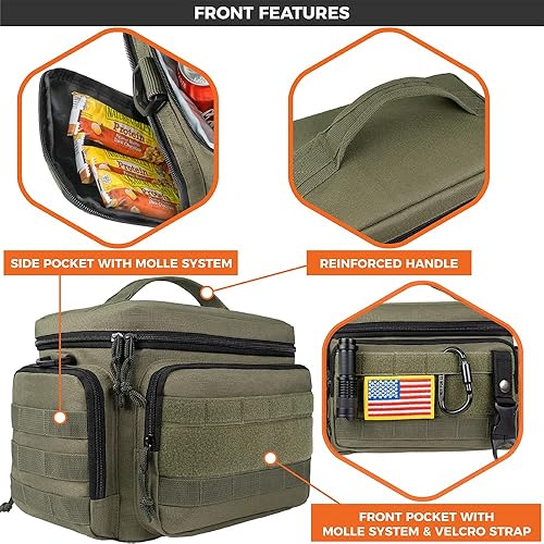 Miniatura 5 de OPUX Lonchera táctica para hombres, bolsa de almuerzo aislada para hombres y adultos, hielera grande con MOLLE, bolsillos laterales de malla, bolsa