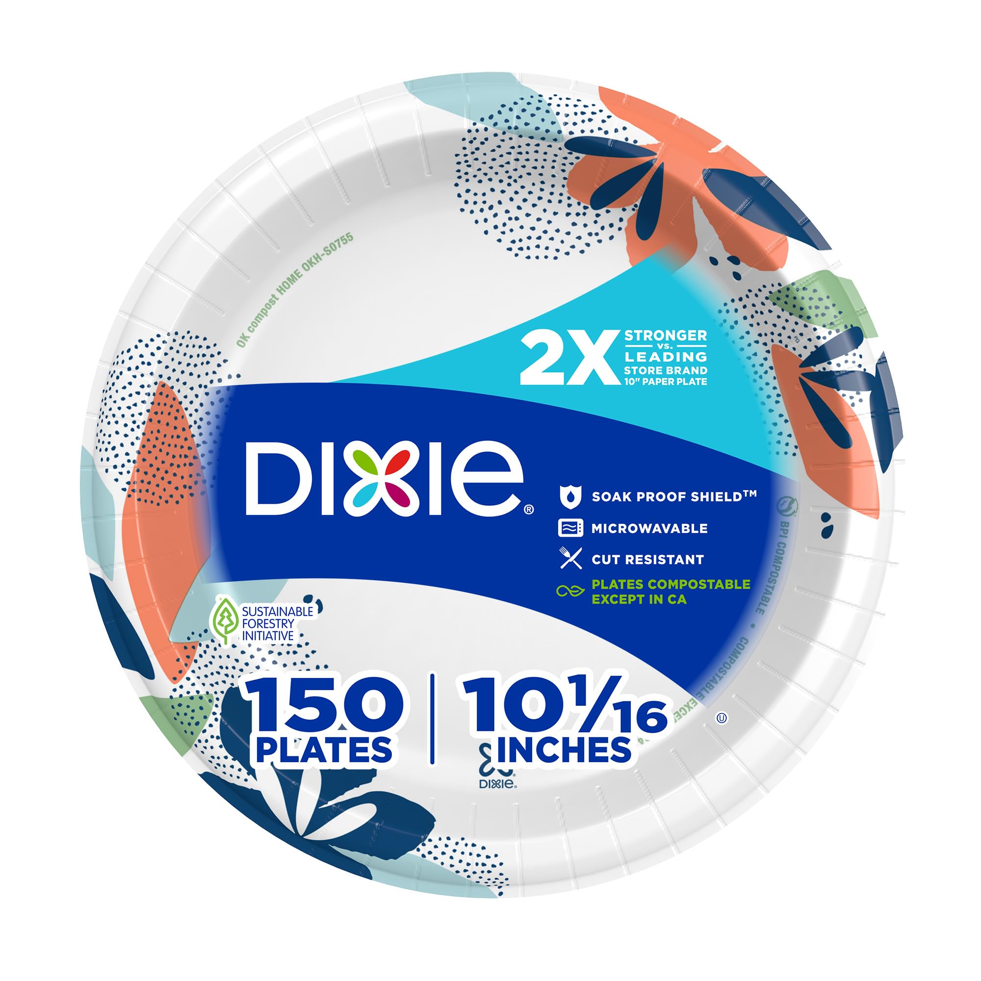 Dixie Large Paper Plates, 10 Inch, 150 Count, 2X Stronger*, Microwave-Safe, Soak-Proof, Cut Resistant, Disposable Plates For Everyday Breakfast, Lunch, & Dinner Meals - 2