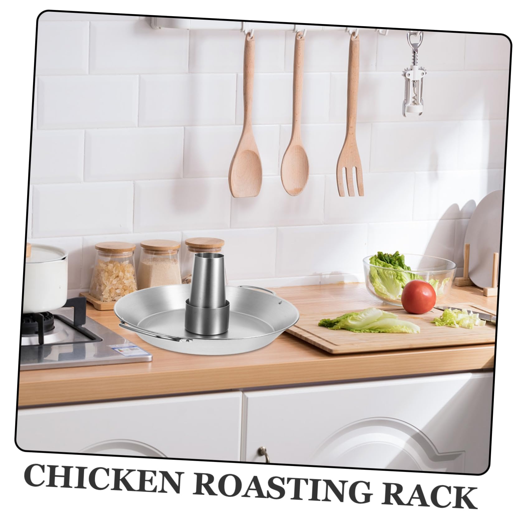 Cabilock Supporto per Arrosto Pollo in Acciaio Inox per Barbecue | Argento, per Tacchino e Pollo, Struttura Smontabile Rotonda, Facile da Trasportare e Usare