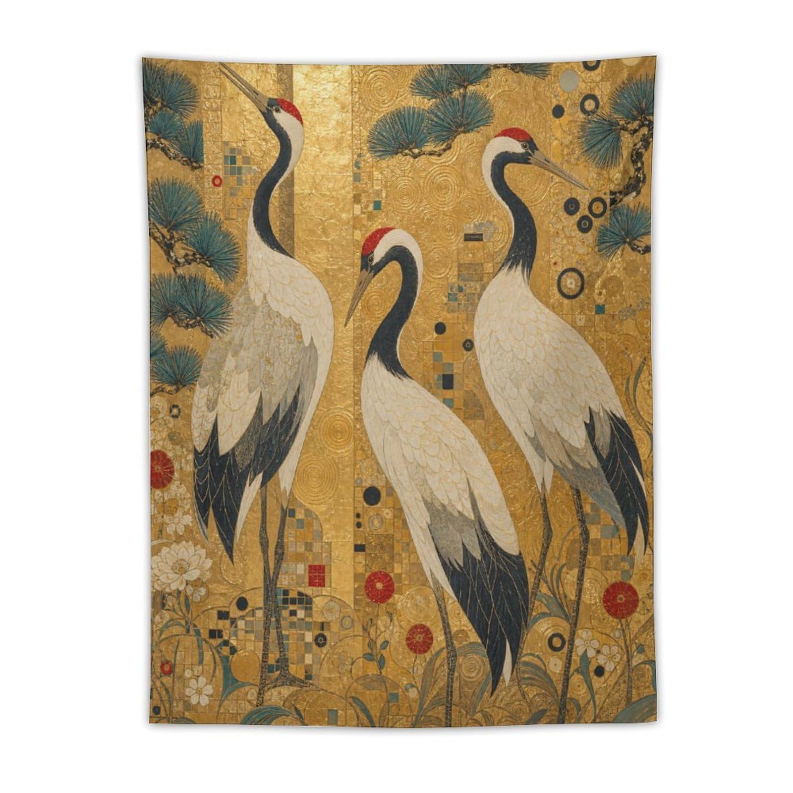 H3B8U2Y5 Cranes and Pine Trees Wall Tapestry, Ukiyo-e Style, Entryway