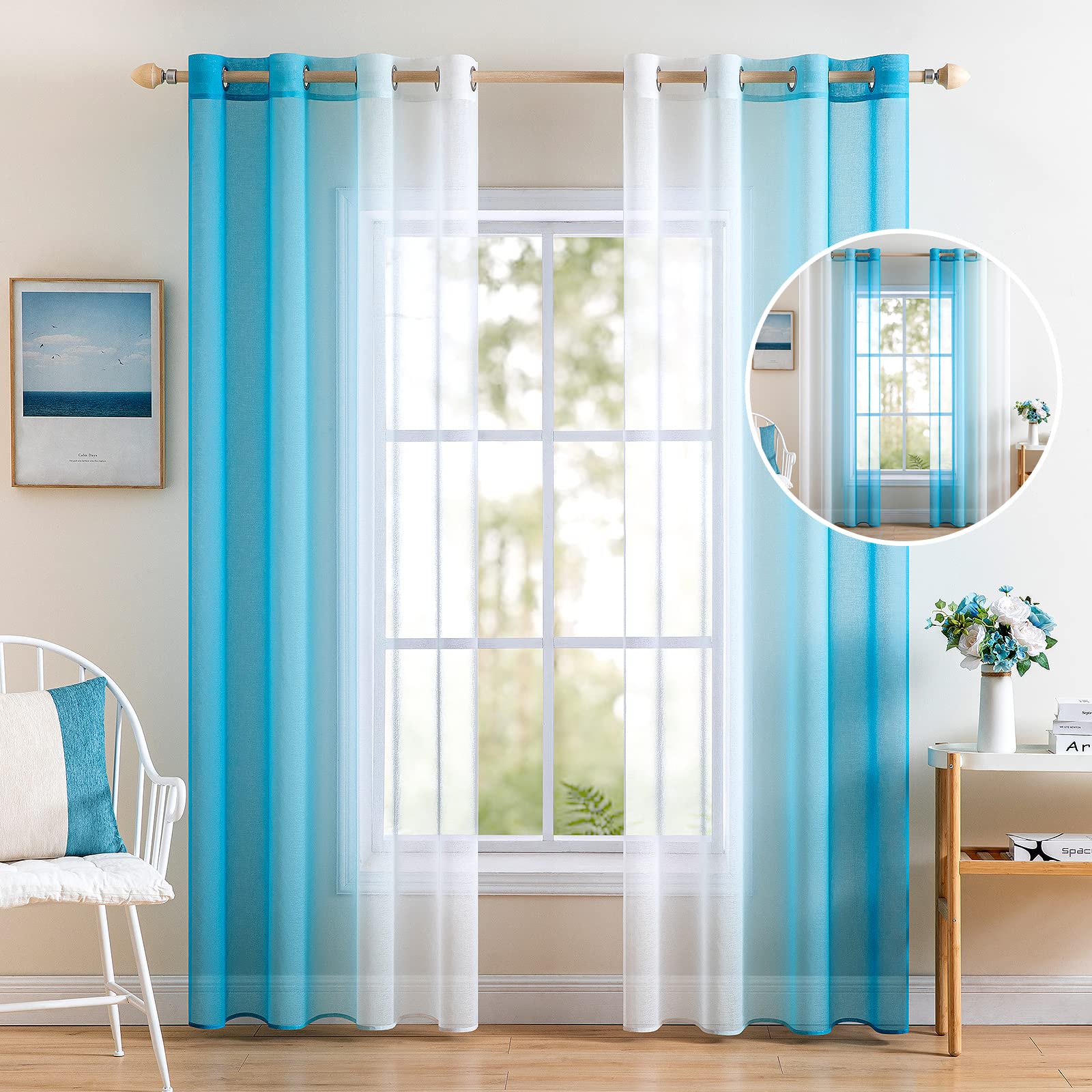 Lot De 2 Rideaux Voilages Miulee 140x245cm Gris - Voile Transparent Dégradé Pour Salon Et Chambre