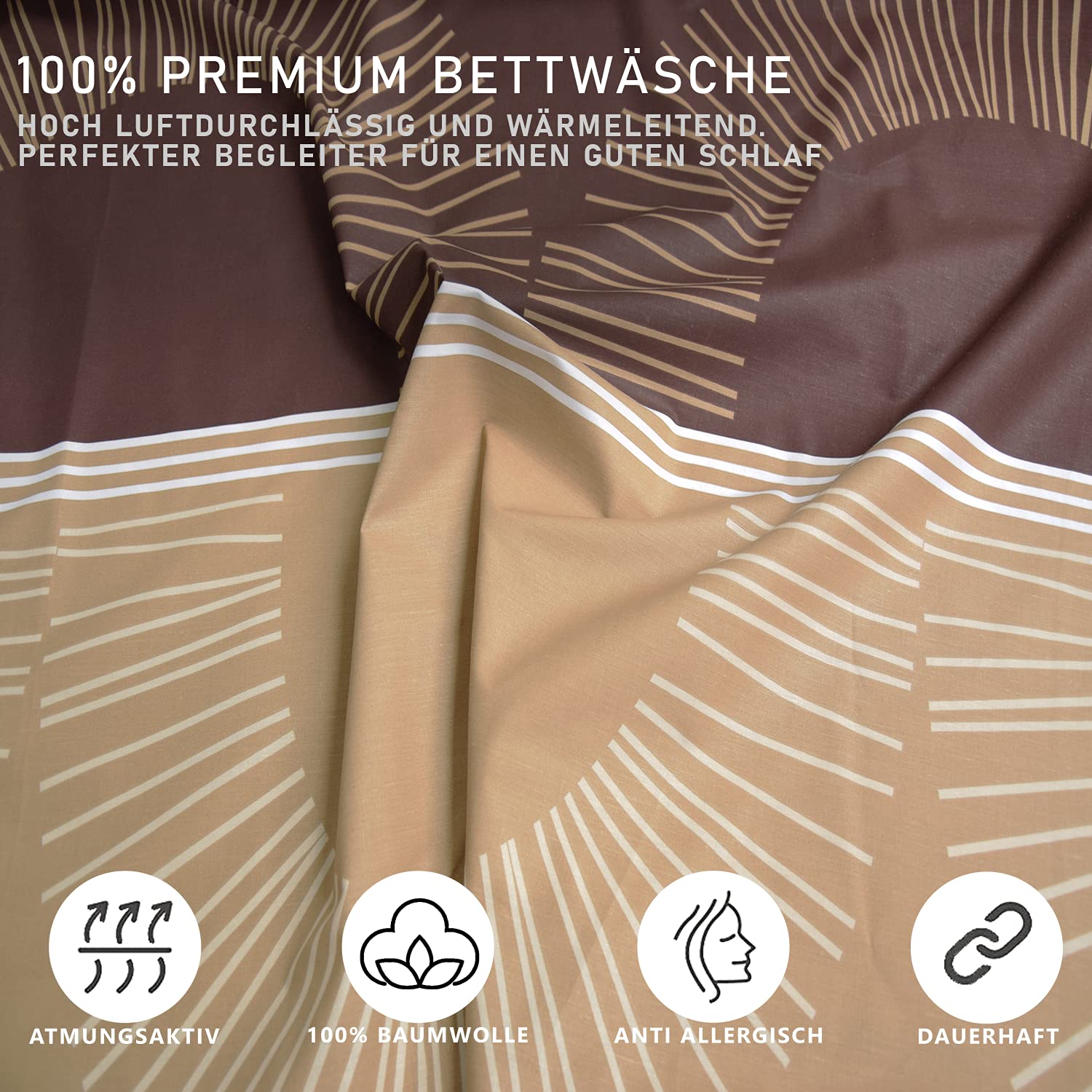 Juego de ropa de cama de 135 x 200 cm, 2 piezas, 100% algodón con cremallera, diseño Mochaccino, funda nórdica de 135 x 200 cm, funda de almohada de 80 x 80 cm.