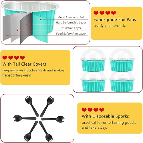 Miniatura 4 de Moldes para Cupcakes con Tapas de Cúpula Paquete de 100, LNYZQUS Mini Moldes de Aluminio de 5oz para Hornear Tazas para Muffins, Ramekins