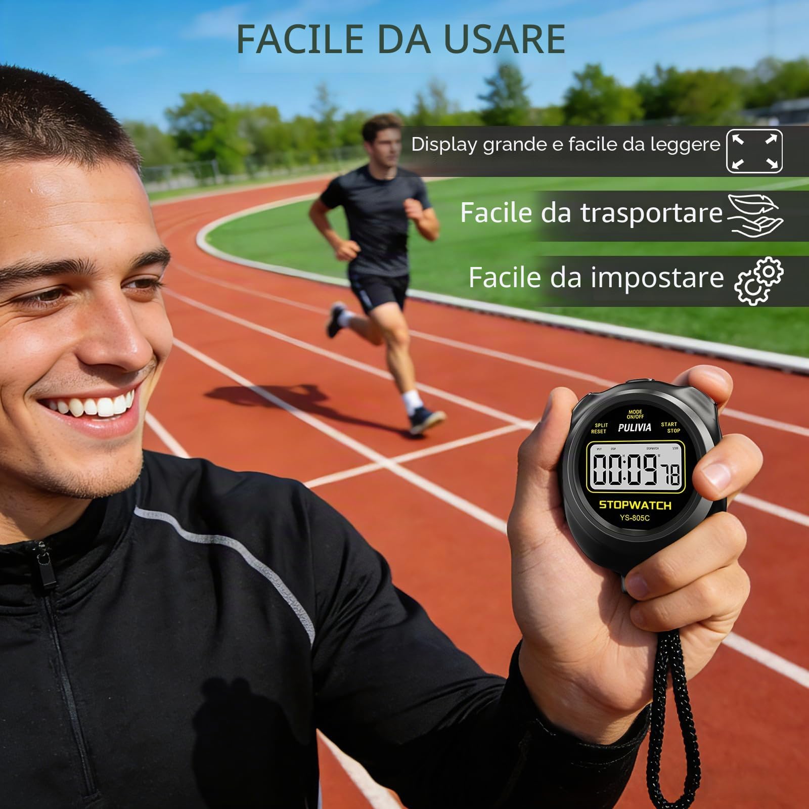 Cronometro Digitale con Conto alla Rovescia, Allarme, Nero, Batteria AAA Sostituibile