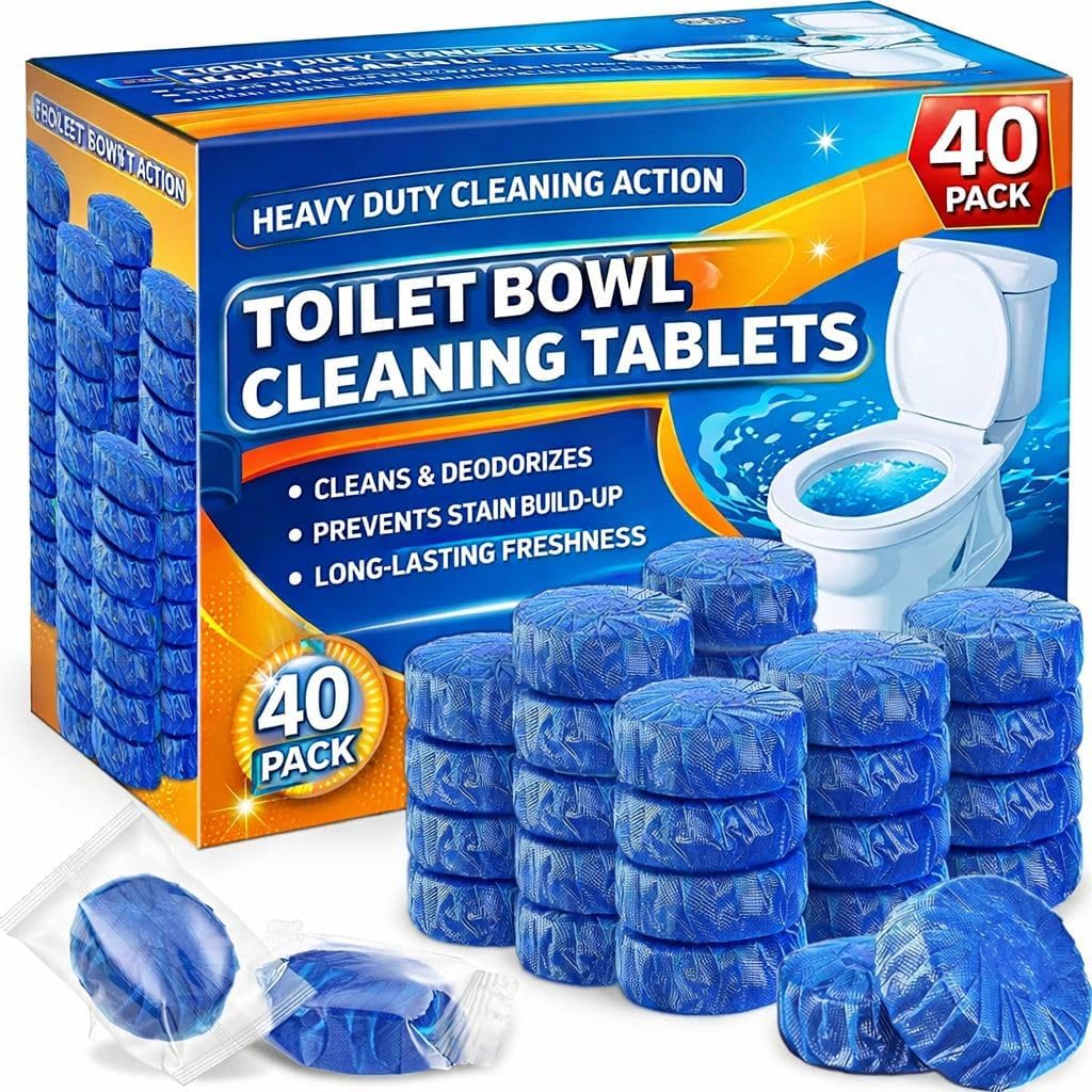 Pack of 40 Automatic Flush Toilet Bowl Cleaner Tablets, Bathroom Toilet Tank Cleaner, Powerful Cleaning Ball Toilet Blue Deep Clean Bubbles, Mild Lemon Scent (40 Blue)-image-37
