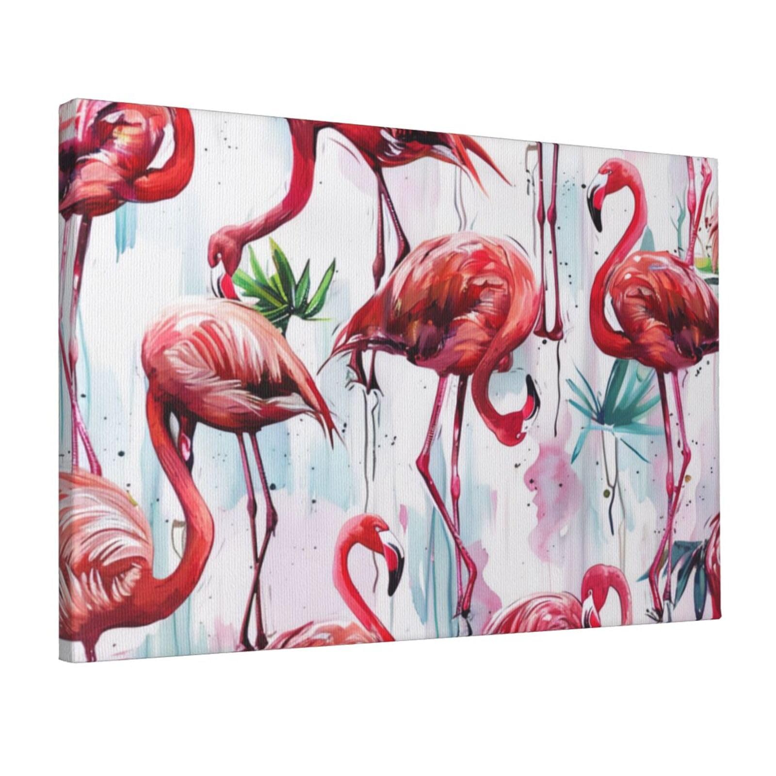 YKLJG Lovely Pink Flamingos Printed Wall Art Canvas Prints 45x30 CM Wooden Framed Picture Painting Artwork for Bedroom Kitchen Home Office Decor