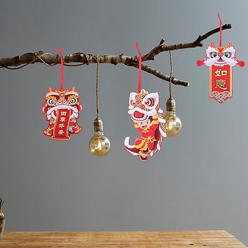 Miniatura 2 de Mikikit Decoraciones de año nuevo chino, 12 piezas de adornos de borla colgante rojo del año 2024 para festival de primavera, adornos de árbol de