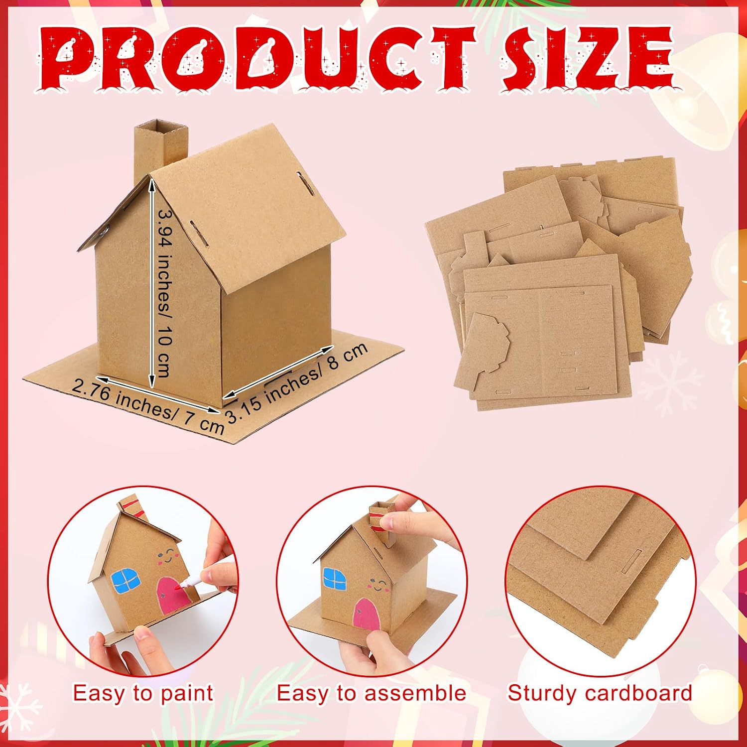 Engrowtic Christmas Gingerbread House Kit DIY Christmas Crafts 3.94 x 2.95 x 3.74 Inches Cardboard Paint Build 3D Gingerbread House Kit for Xmas Party Holiday Supplies Decor(25 Pack,Lovely Style)