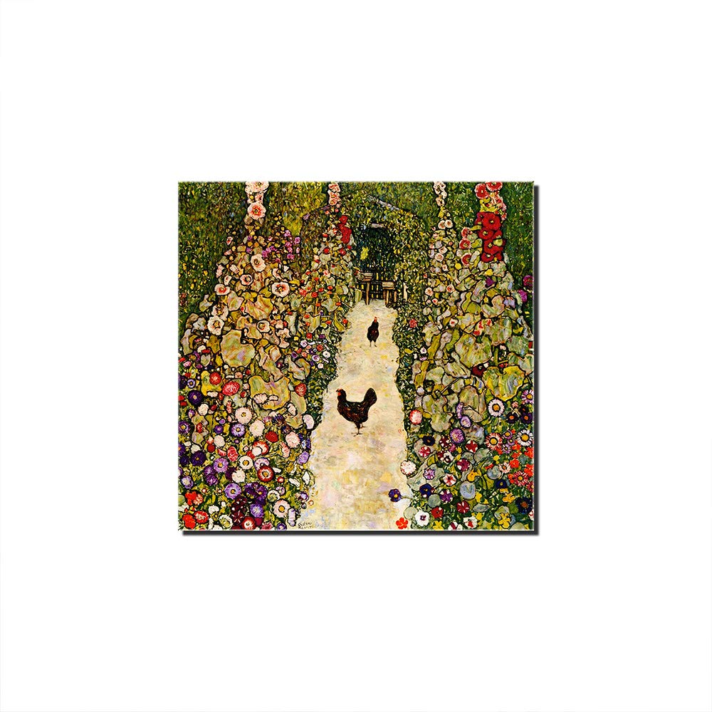 Toile Klimt Jardin avec Poulets 80x80cm sans cadre pour décoration