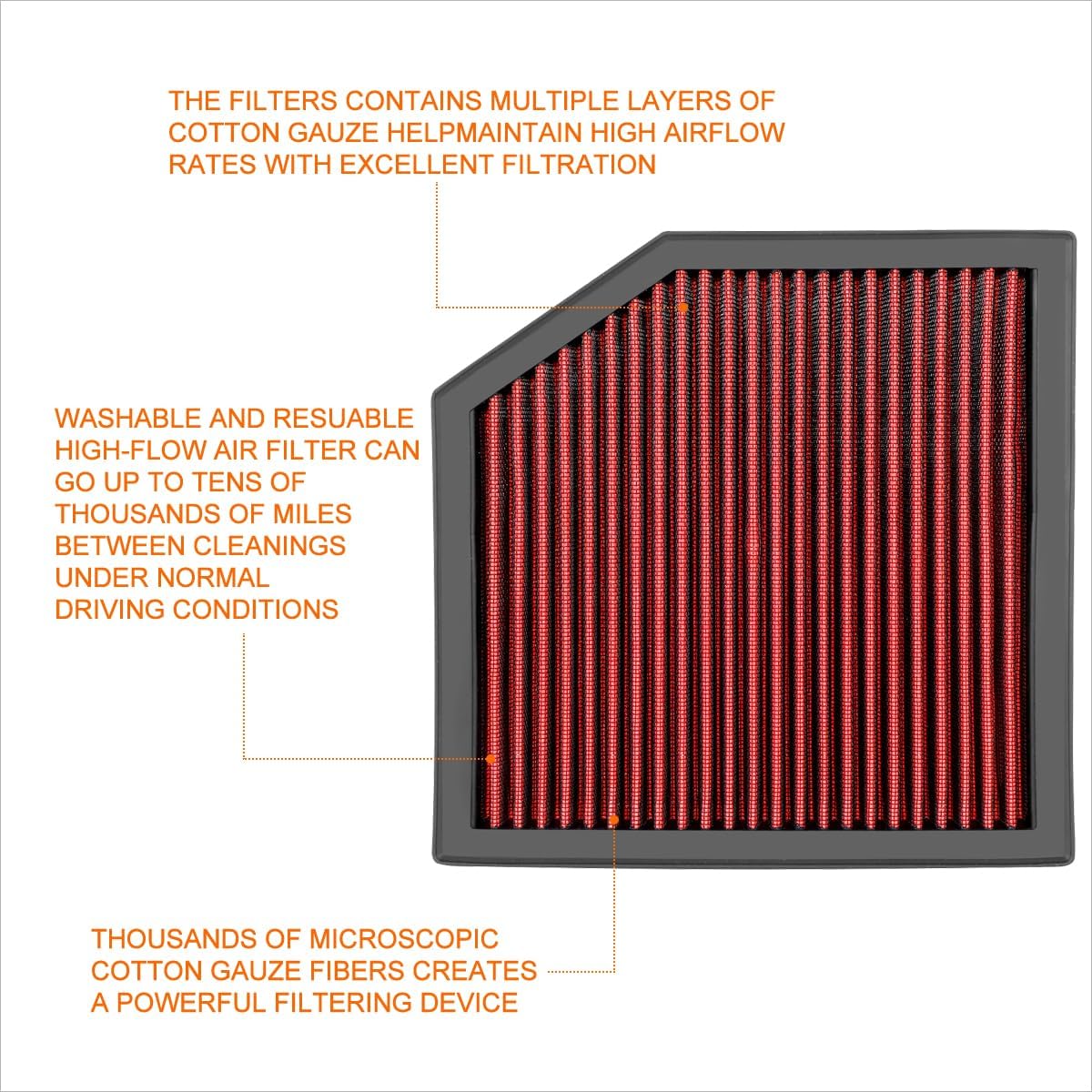 Red Reusable Washable High Flow Drop-in Air Filter Compatible with Lexus GS/IS/RC Models