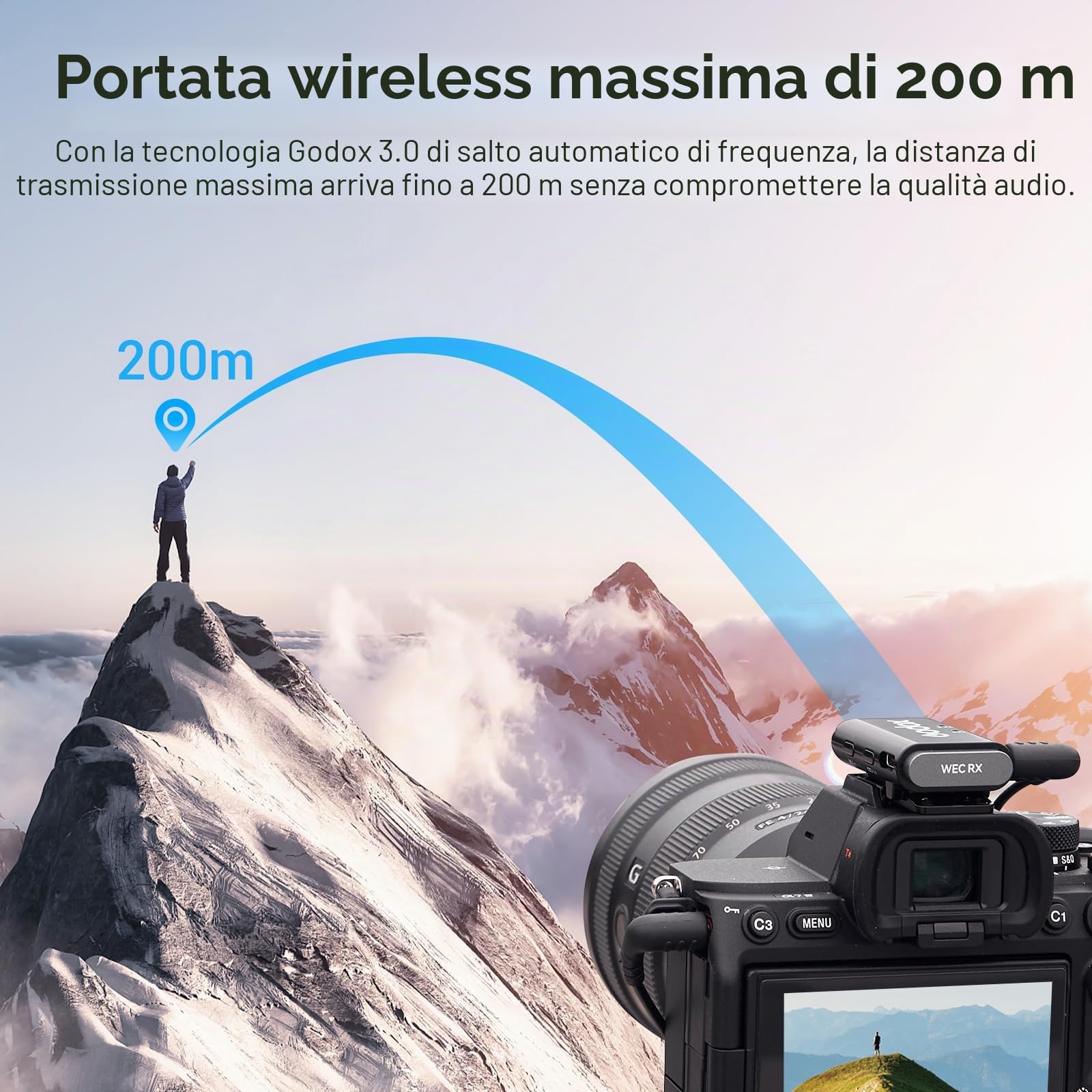 GODOX WEC kit2 Microfono lavalier wireless 2.4G a doppio canale,Durata batteria 8 ore, portata 200 m, cancellazione del rumore con custodia di ricarica per fotocamere, smartphone, PC, TikTok, YouTube