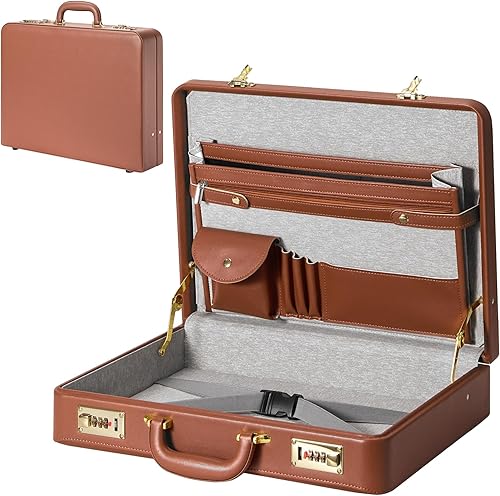 Maletines para hombres, maletín antirrobo de doble bloqueo con compartimento para laptop de 16 pulgadas, piel sintética impermeable, maletines para