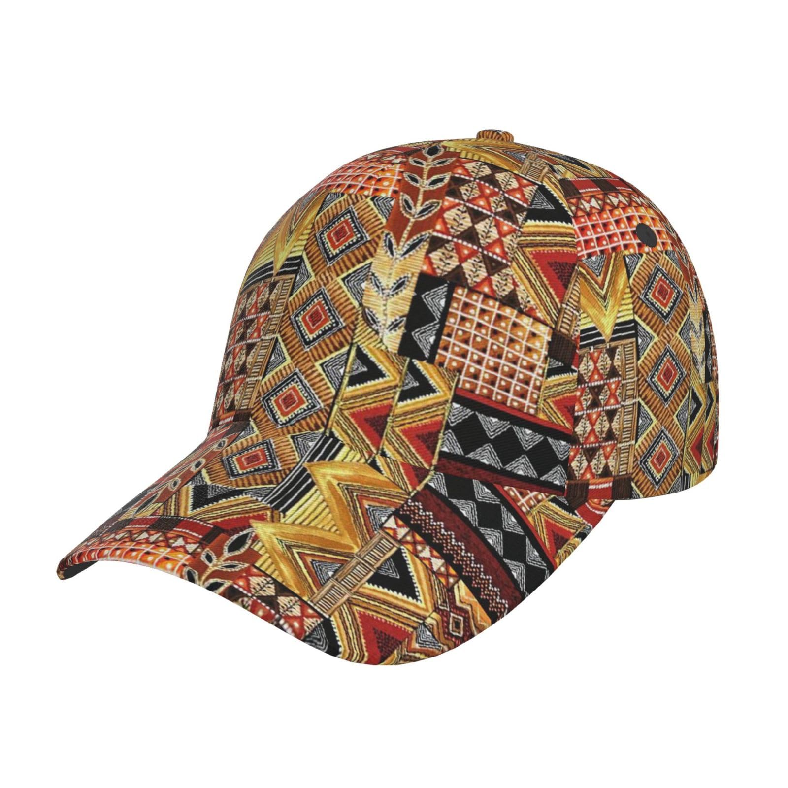 HYSDPUZK African Textile Patchwork Print Tylish Curved-Brim Baseball Cap - Full Print Polyester Hat for All Seasons and Genders