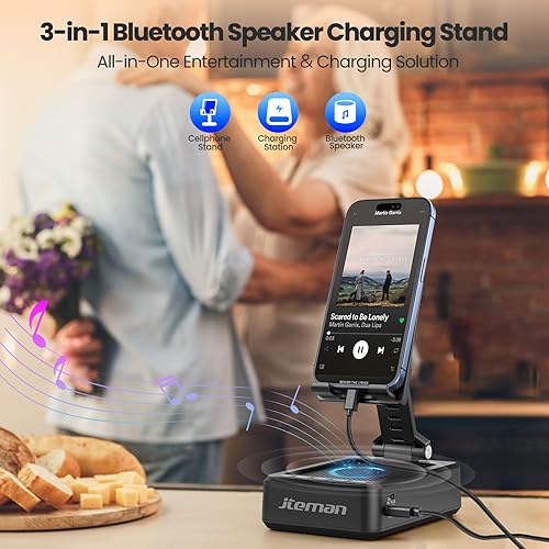 Miniatura 2 de JTEMAN Cell Phone Stand with Bluetooth Speaker,HD Sound Adjustable Phone Holder,Birthday Gifts for Men Women, Cool Tech Kitchen Gadgets for Most