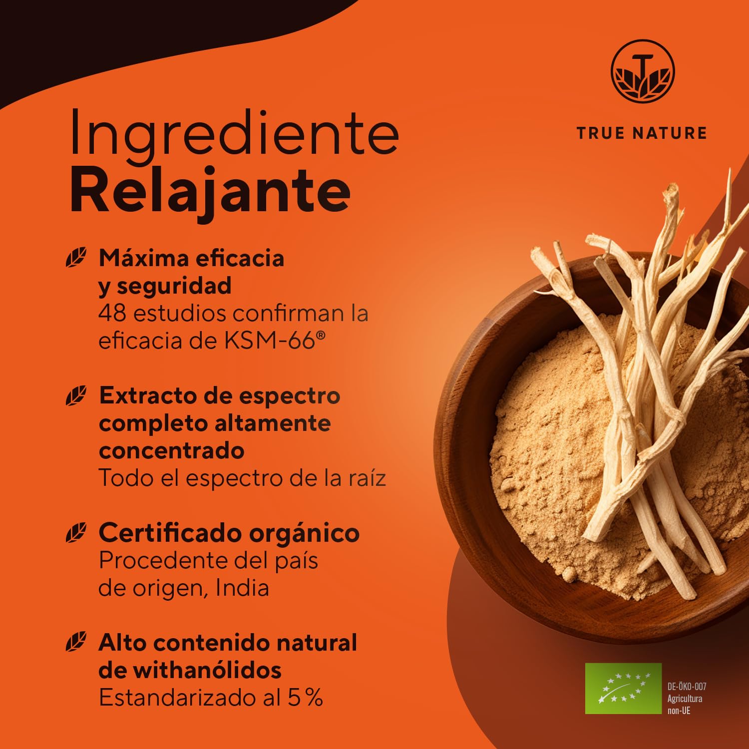 Ashwagandha KSM-66® Ecológica – 210 Cápsulas (3,5 Meses) – 600mg Extracto Alta Potencia – Withania somnifera (Ginseng indio auténtico) – Vegano – TRUE NATURE