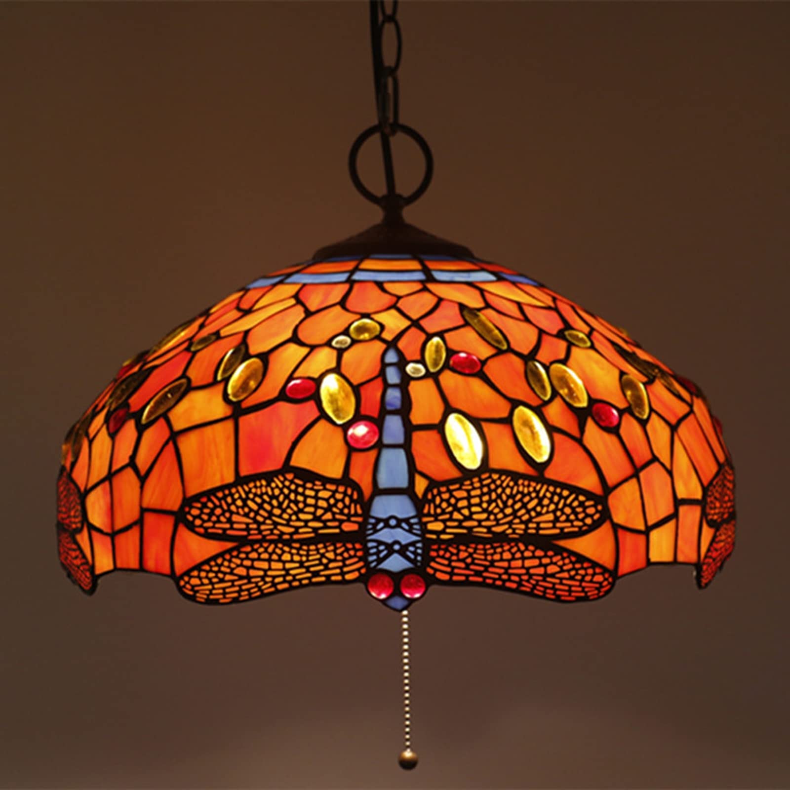 YNIYUJKL Tiffany-Style Dragonfly Chandeliers,16 Inch Vintage Stained Glass Pendant Light, Adjustable E27 Ceiling Light For Living Room Bedroom Dining Room,G