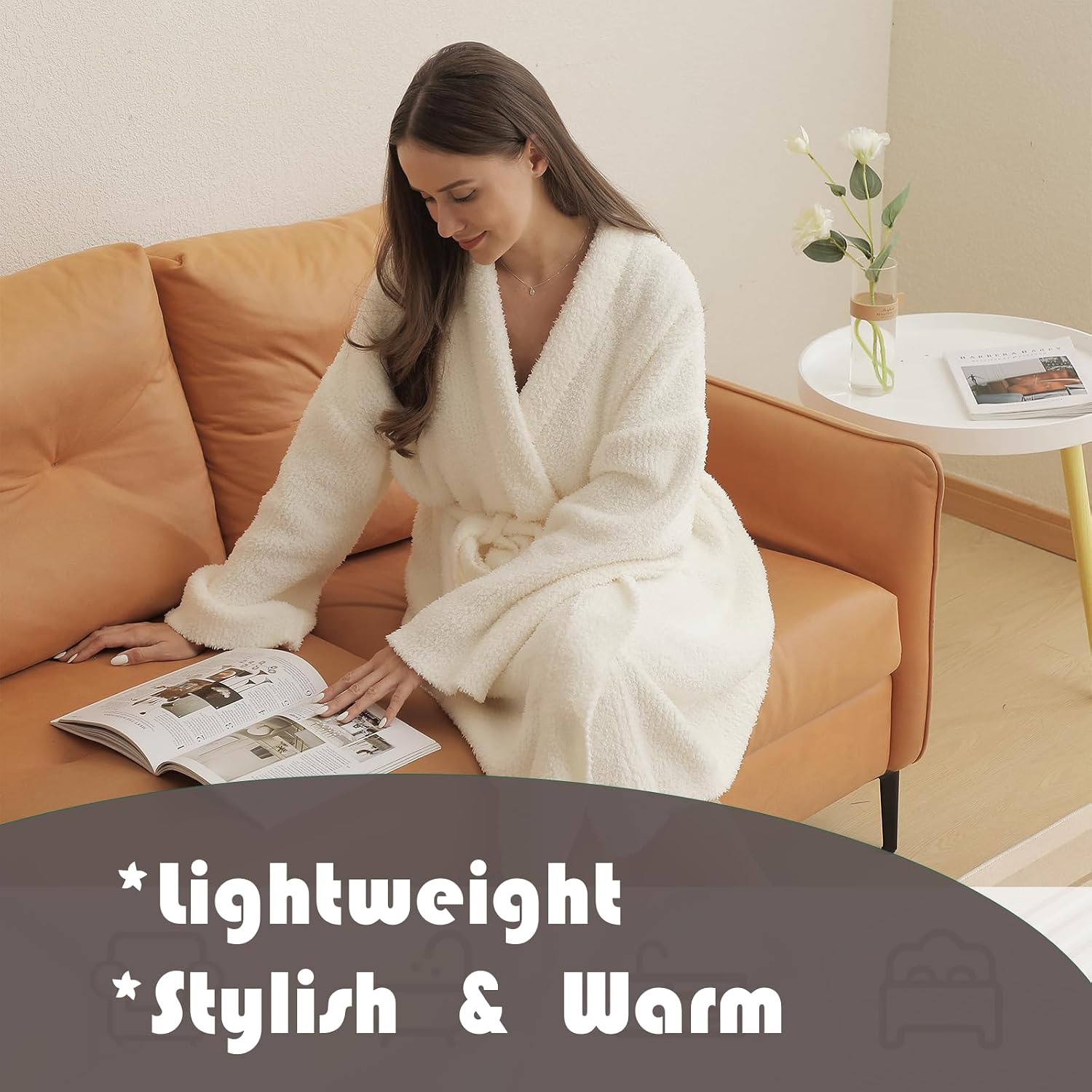 Soft Plush Hooded Robe, Cozy Warm Loungewear Bathrobe with Pockets for Women
