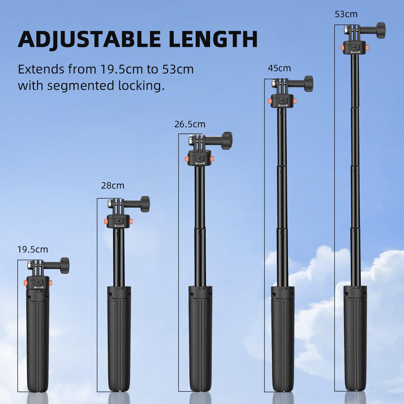 53CM Osmo Pocket 3 4 Stativ für GoPro Action Camera, Minischreibtisch-Auslegestativ Kleiner handgehaltener Selfiestick mit Schnellverschluss 1/4'' für Vlog für DJI Action 5 für Insta360 X5 X4 Zubehör