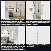 Vista 6 de Pestillo Magnético de Bola para Puerta de Armario Jiayi Paquete de 2 Herrajes de Pestillos de Puerta de Bola Ajustables, Pestillo de Bola Plateada