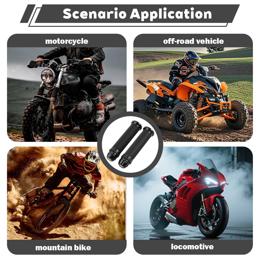 Manopole Moto, 1 Paio Universali 22/24Mm Antiscivolo Per Scooter E Ciclomotori (Nero)