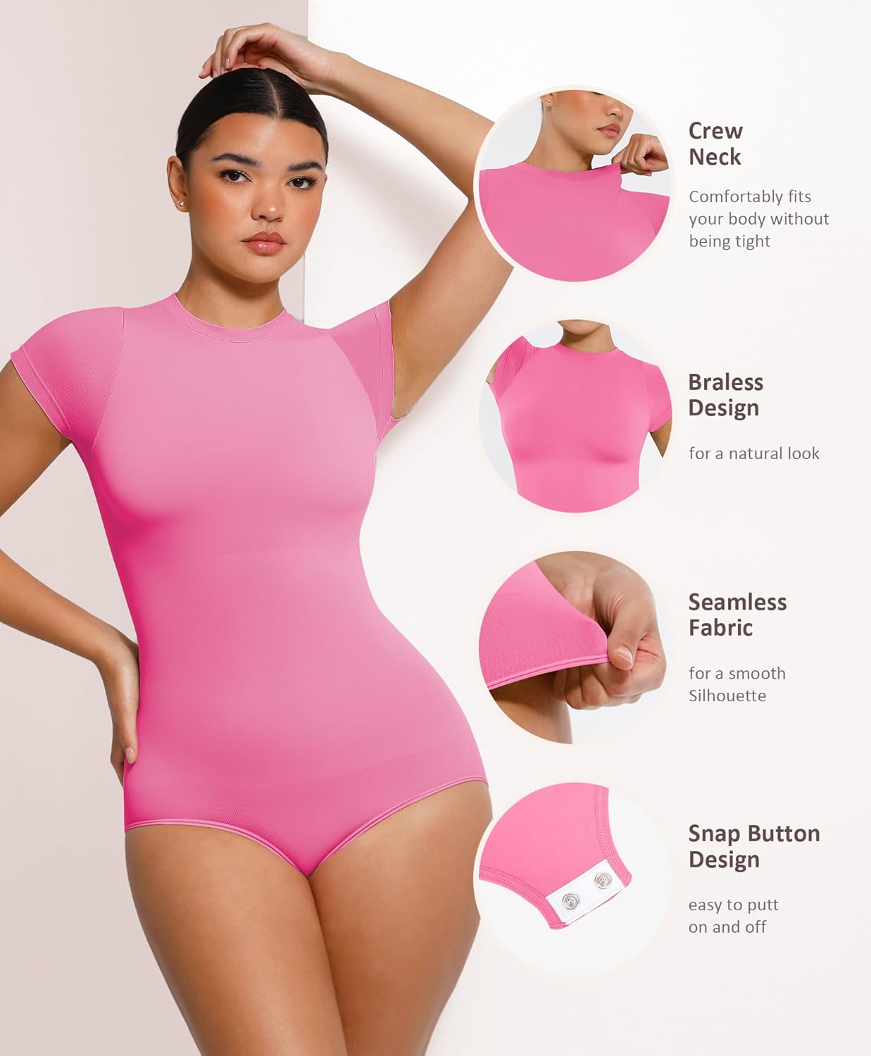 FeelinGirl Shapewear Bodysuit Compression Body Suits Women's Bodysuits High Neck Short Sleeve Plus Size Body Suit Body Shaper - Image 4