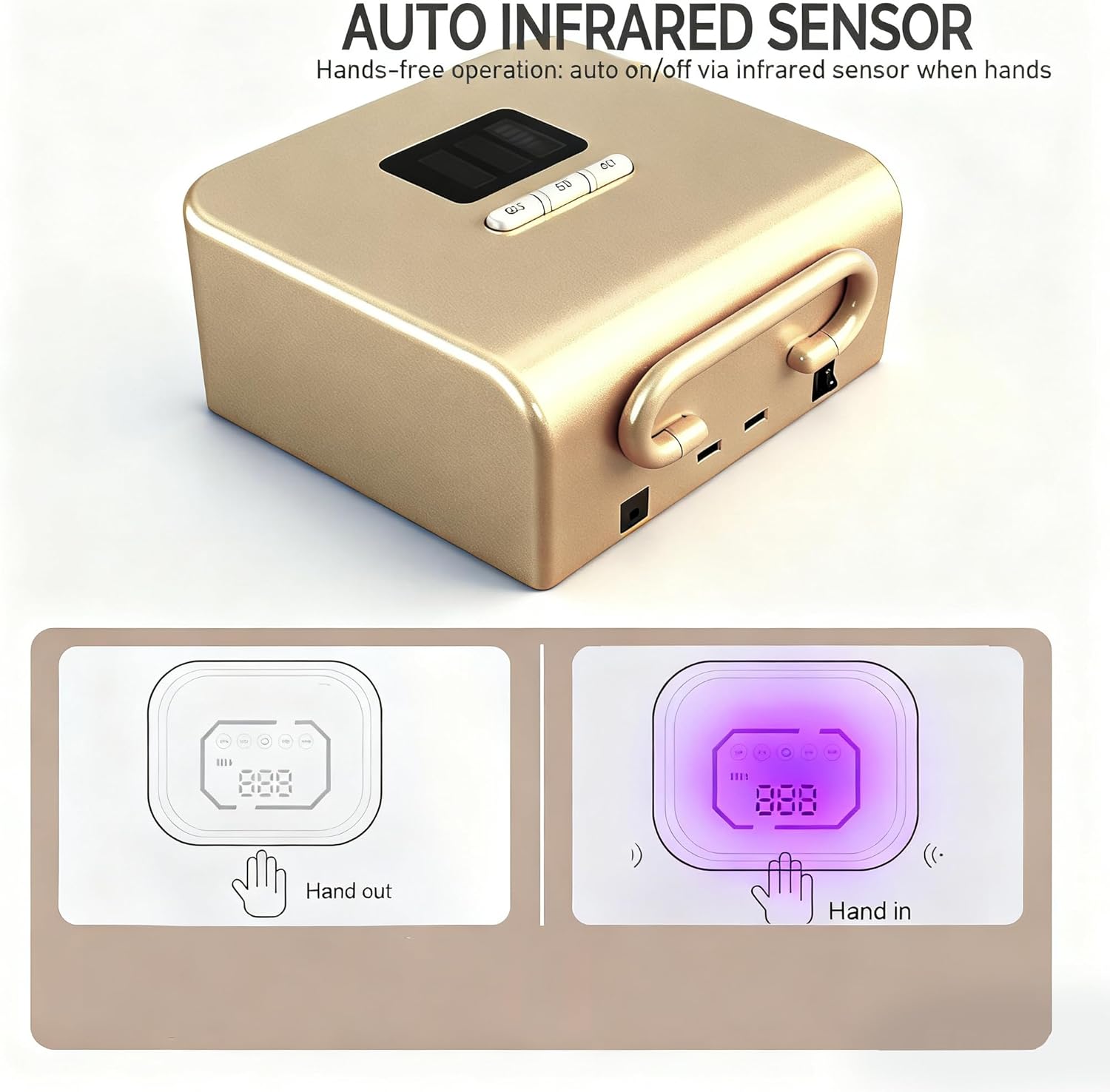 Cordless UV Nail Lamp 220W, Professional LED Nail Lamp with 48 Beads & Touch Display, Rechargeable UV Light for Gel Nails Built-in 3-Timer Modes & Auto Sensor, Fast Curing Nail Dryer (Gold)
