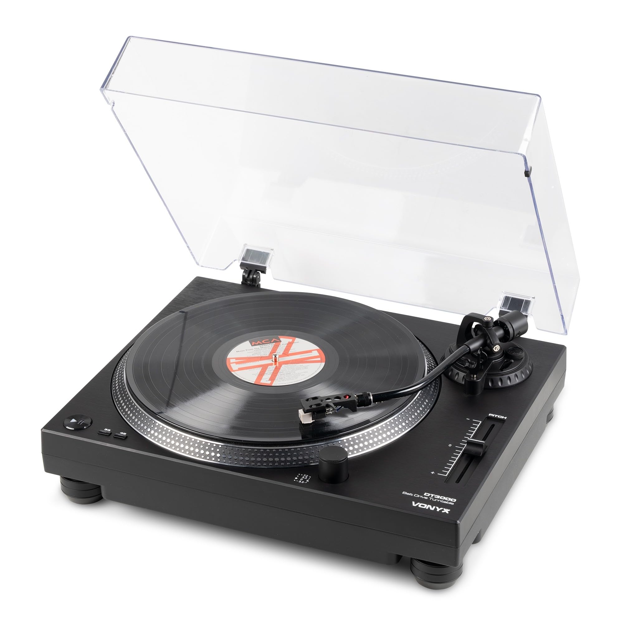 Vonyx DT3000 Platine Vinyle DJ à Courroie avec Cellule Audio-Technica, Tourne Disque 33/45 Tours pour DJ Débutant et Écoute