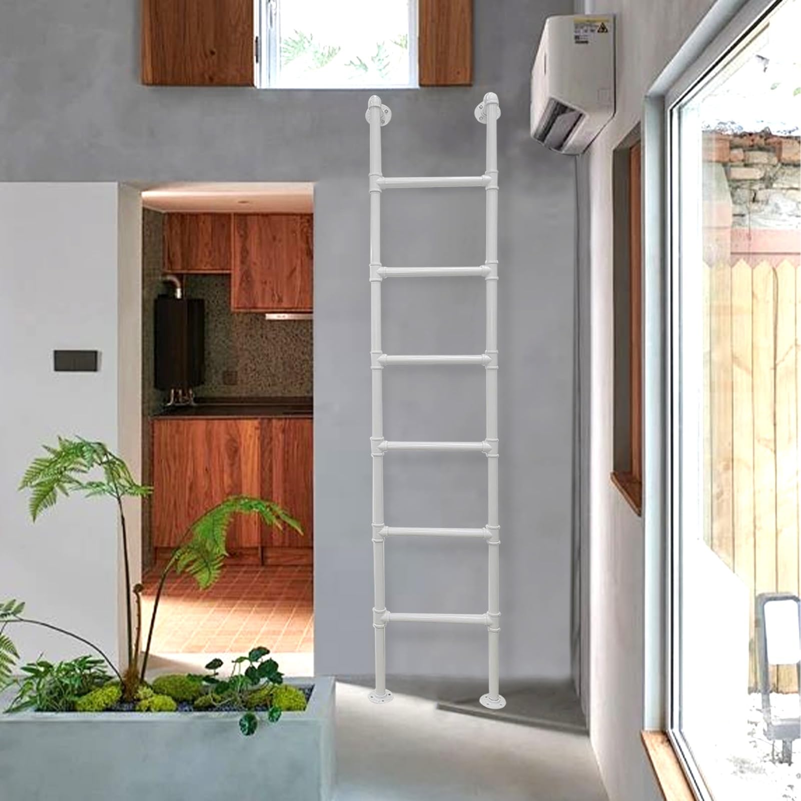 GJMSSMY Attic Loft Ladder Wall Mounted Basement Window Well Egress Ladder, Metal Entrance Ladder Fire Escape Ladder, Universal Bunk Bed Ladder Climb Ladder(125cm/49in)