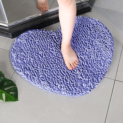 Lught - Tapete de baño de felpilla en forma de corazón, suave, absorbente, de microfibra de felpa, antideslizante, lavable a máquina, tapete lanudo
