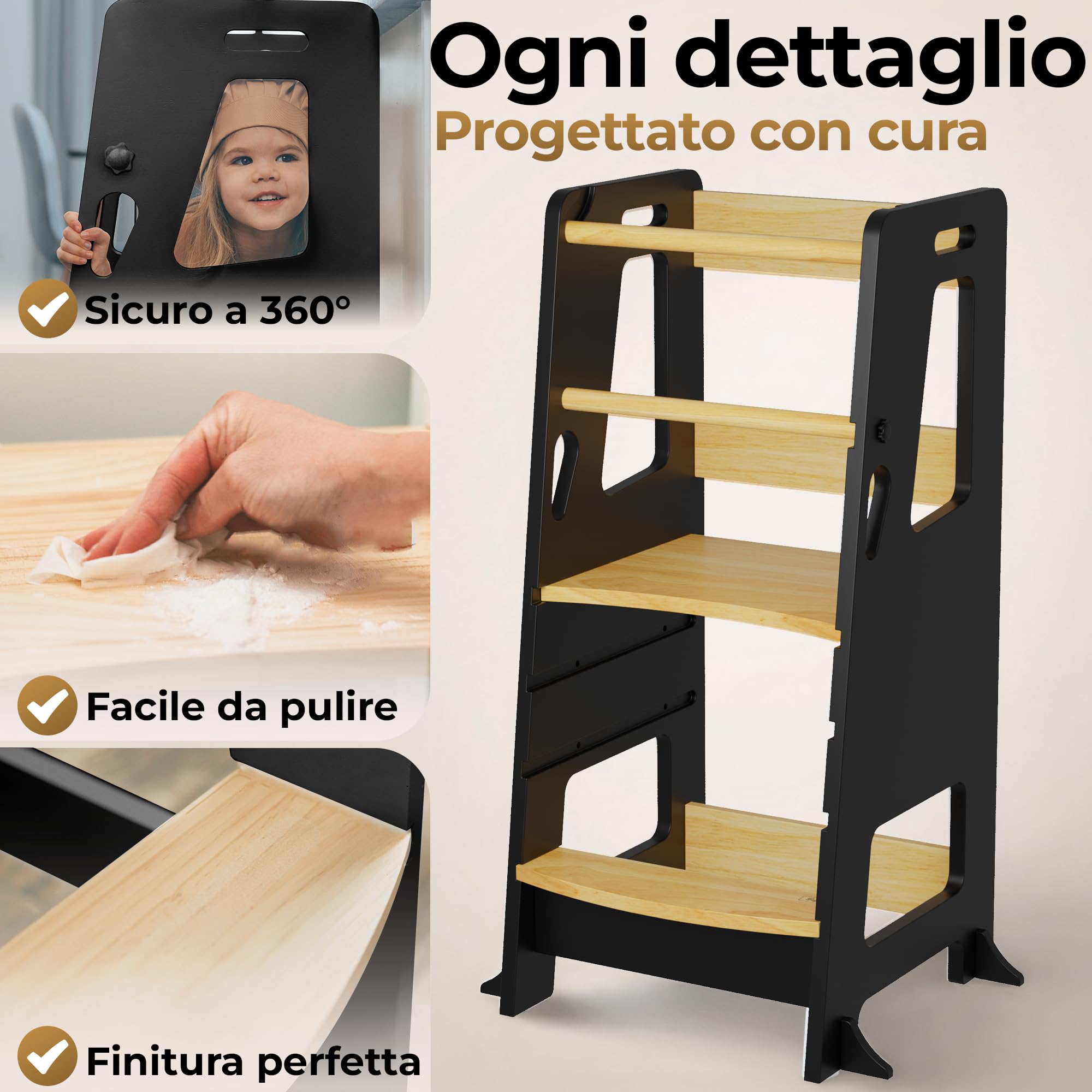 BEY & CO® Wieża Obserwacyjna dla Dzieci - Regulowana 3 poziomy, Antypoślizgowa
