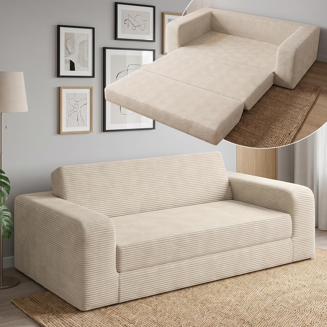 skølm Laga Schlafsofa 186x135 cm, 2-Sitzer, Cord Beige, mit Armlehnen