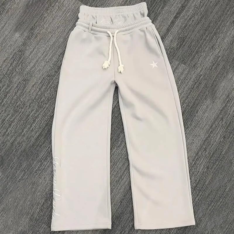 Double Waisted Sweatpants Men Y2k Wide Leg Baggy Sweatpants Loose Star Embroidery Hip Hop Pants Drawstring Gym Joggers - Image 2
