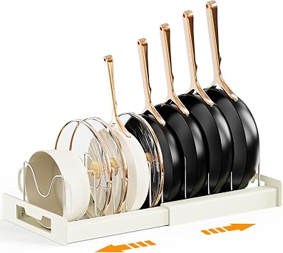 Dayacoco Pots and Pans Organizer Under Cabinet with 10Compartments | Adjustable Pot Lid Holder, Expandable Pan Organizer for Cabinet, Pot Rack for Kitchen Cabinet, Frying Rack, Lid, Cookware
