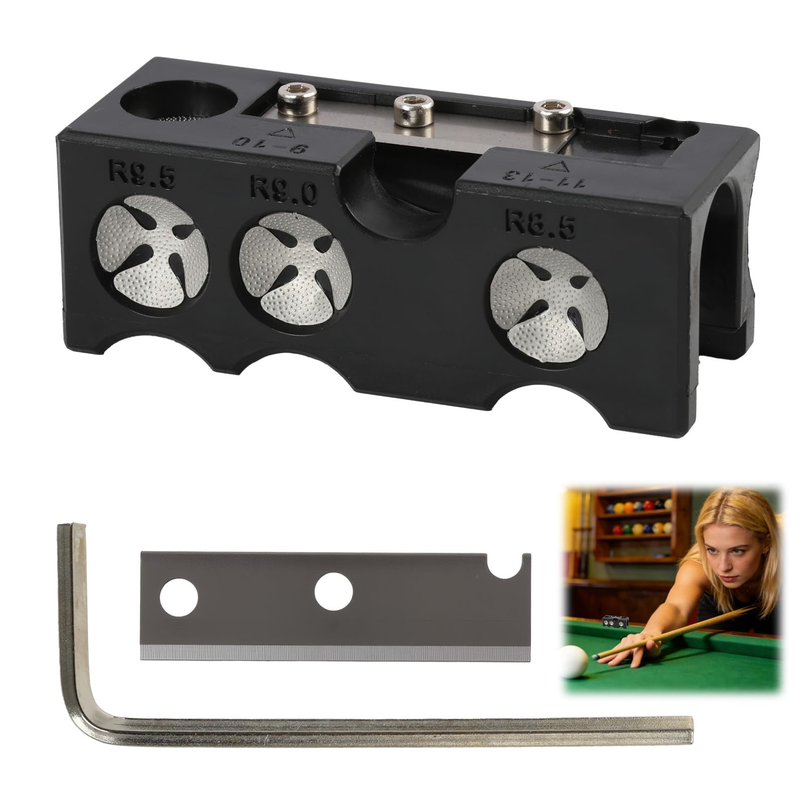 Cue Tip Shaper with 11-in-1 Multifunctional Accessories, Compact and Portable Cue Maintenance Tool, Durable Pool Cue Tips Repair Set with Non-Slip Grip Compatible with Snooker Cue Players 1pcs