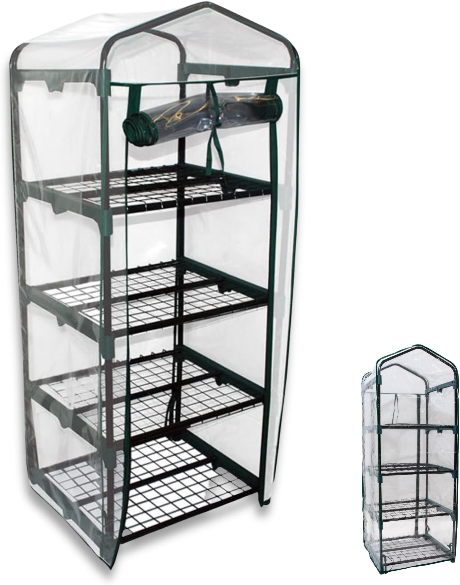 Samuel ALEXANDER Outdoor Garden Mini Greenhouse 130cm Tall With 4 Shelves /Tiers Small Greenhouse With Frame,Waterproof Transparent PVC Cover