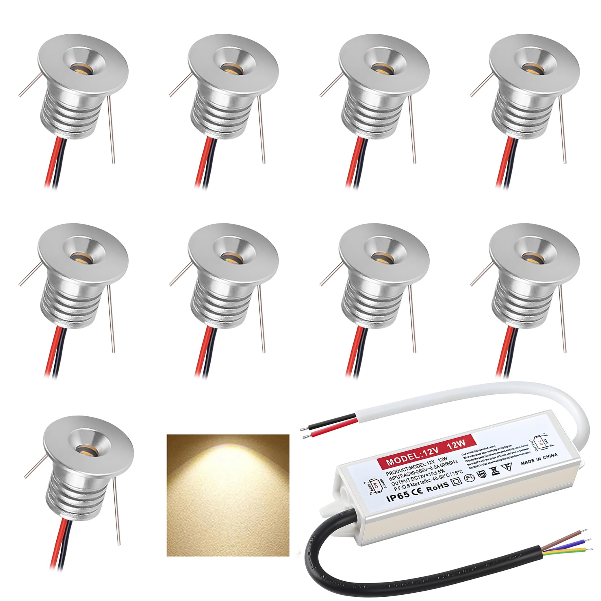 DYKUWEY LED Einbaustrahler 12V 1W mini Led Spot Einbauleuchten IP65 deckenspots für Badezimmer Küche Wohnzimmer kleiderschrank schranklicht vitrinen treppenstufen beleuchtung 9 Stück