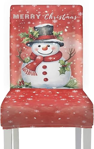 Miniatura 3 de Rnyleeg Juego de 1 fundas de asiento de Feliz Navidad para sillas de comedor, fundas elásticas suaves y cómodas para sillas de comedor con estampado