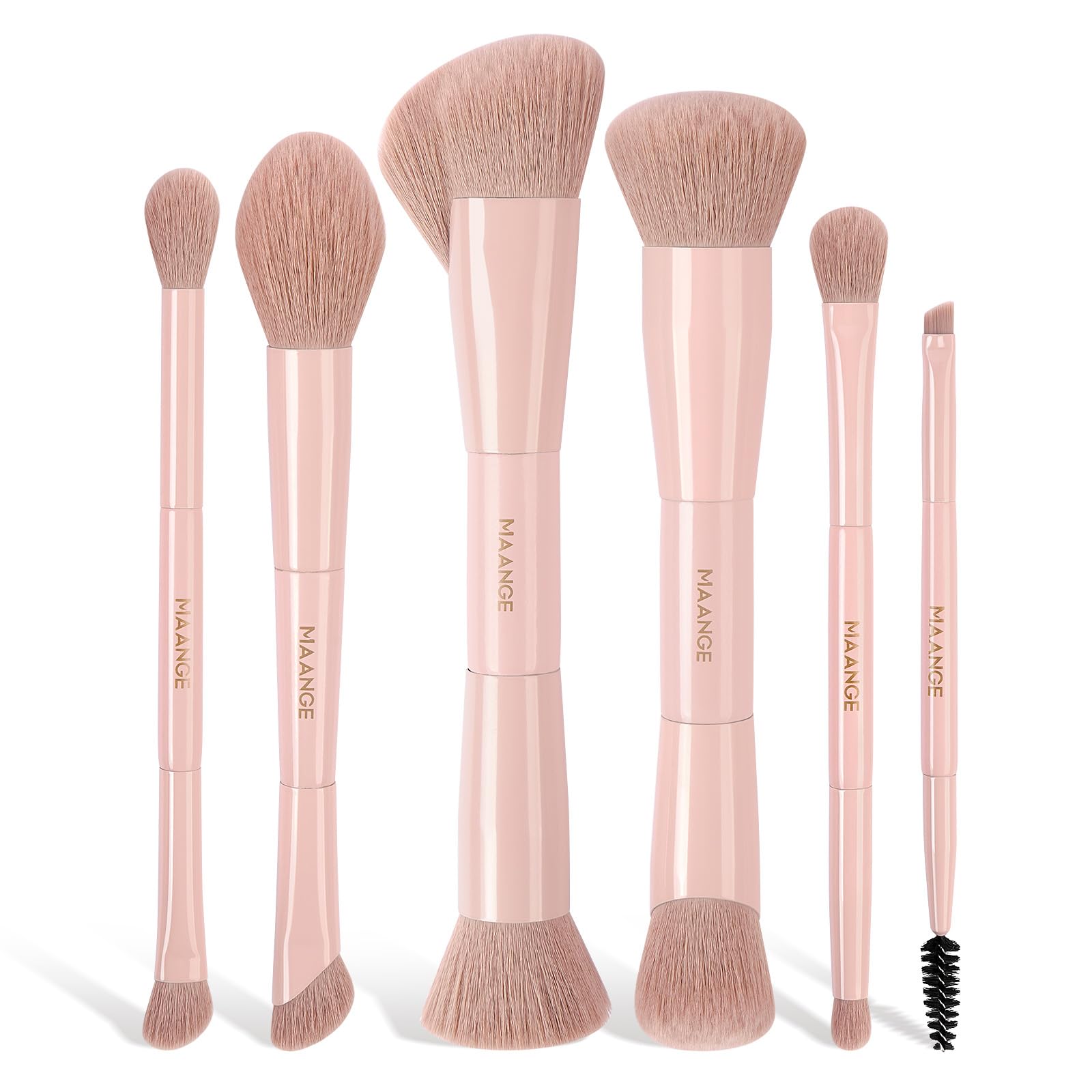 MAANGE Makeup Brushes Set, 6Pcs Premium Double-Ended Makeup Brush Foundation Contour Blush Highlight Blending Concealer Eyeshadow Brush Set Professional Make Up Brush Set (Pink)