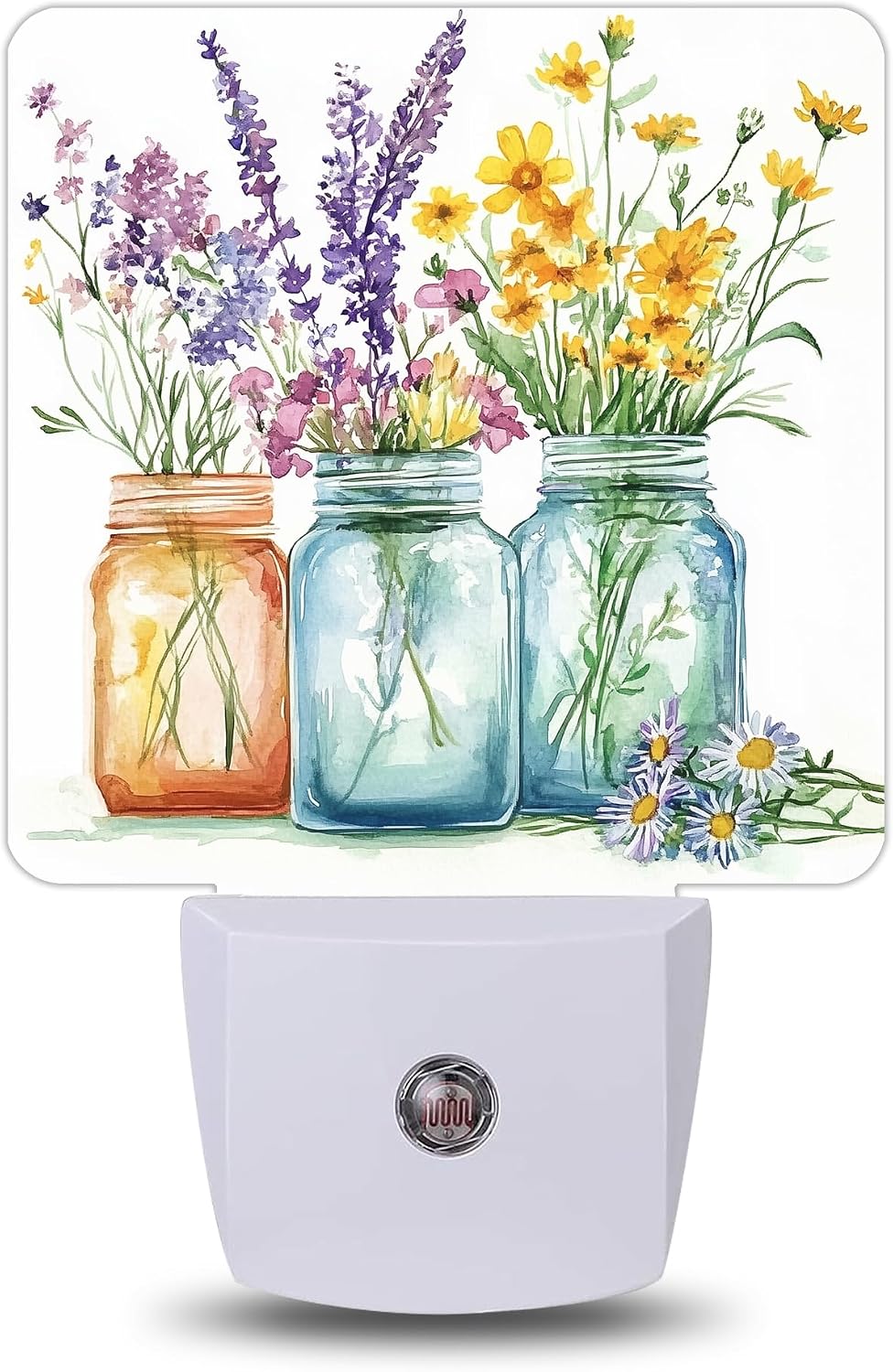 Night Light, Mason Jar Wildflowers Night Lights Plug into Wall for Bedroom Bathroom Hallway Kitchen, Dusk to Dawn Sensor Decorative Gift for Women Men, Energy Efficient Desk Lamp